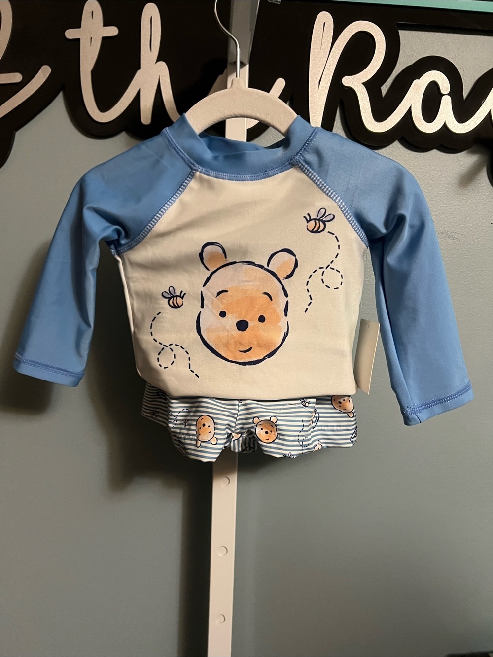 Disney Baby Pooh Bear Blue Long Sleeve and Swim Trunk Set NWT